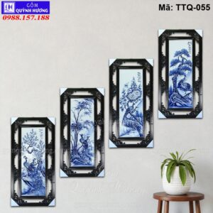 Tranh tứ quý đẹp men xanh tràm cổ mã TTQ-055