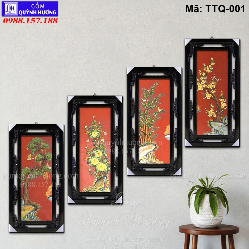 Tranh tứ quý gốm Bát Tràng mã TTQ-001 Tranh tứ quý gốm Bát Tràng mã TTQ-001