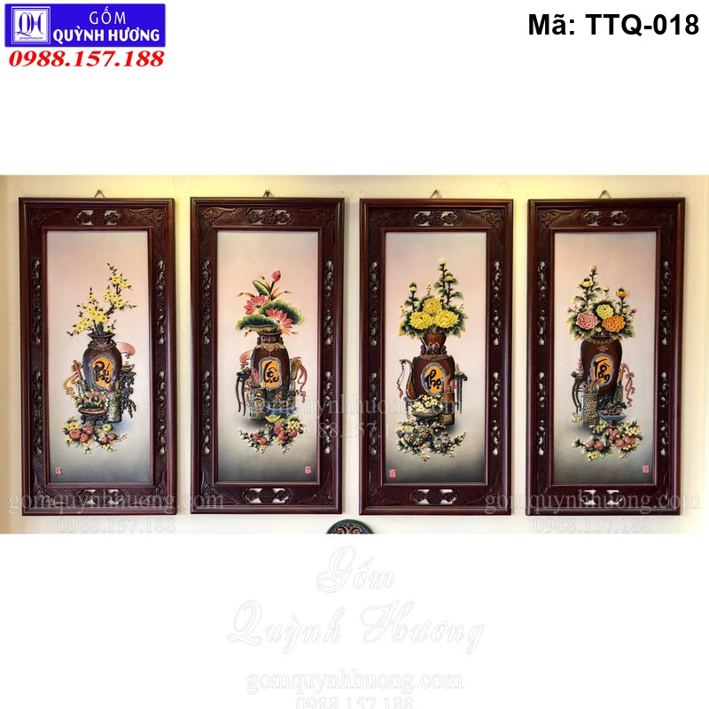 Tranh tứ quý gốm sứ Bát Tràng đẹp mã TTQ-018 Tranh tứ quý gốm sứ Bát Tràng đẹp mã TTQ-018