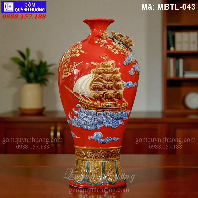 Mai bình tích lộc cảnh Thuyền Buồm giá rẻ nền màu Đỏ mã MBTL-043 Mai bình tích lộc cảnh Thuyền Buồm giá rẻ nền màu Đỏ mã MBTL-043