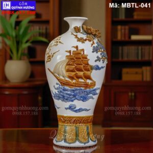 Mai bình tích lộc cảnh Thuyền Buồm giá rẻ nền màu Trắng mã MBTL-041