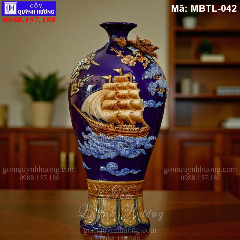 Mai bình tích lộc cảnh Thuyền Buồm giá rẻ nền màu Xanh Dương mã MBTL-042 Mai bình tích lộc cảnh Thuyền Buồm giá rẻ nền màu Xanh Dương mã MBTL-042