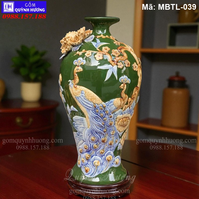 Mai bình tích lộc đắp nổi Công Thành Danh Toại nền màu Xanh Lục mã MBTL-039 Mai bình tích lộc đắp nổi Công Thành Danh Toại nền màu Xanh Lục mã MBTL-039