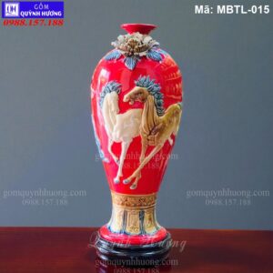 Mai bình tích lộc đắp nổi Mã Đào Thành Công màu Đỏ mã MBTL-015