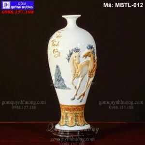 Mai bình tích lộc đắp nổi Mã Đào Thành Công màu Trắng mã MBTL-012