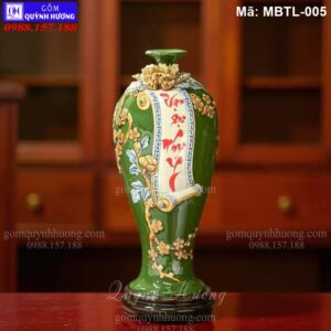 Mai bình tích lộc đắp nổi Vạn Sự Như Ý xanh Lục mã MBTL-005