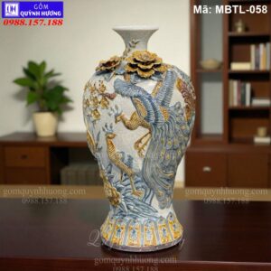 Mai bình tích lộc men rạn đắp nổi cảnh Công Đào mã MBTL-058