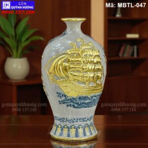 Mai bình tích lộc men rạn đắp nổi dát mạ vàng 24K mã MBTL-047