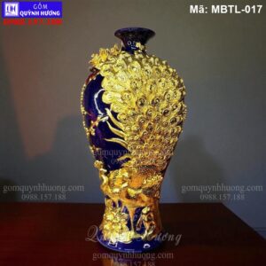 Mai bình tích lộc phong thủy đắp nổi Công Đào dát vàng nền màu Xanh Dương mã MBTL-017
