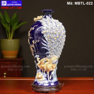 Mai bình tích lộc phong thủy đắp nổi Công Đào nền màu Xanh Dương mã MBTL-022