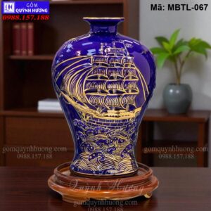 Mai bình vẽ vàng 24K cảnh Thuận Buồm Xuôi Gió cao cấp màu Xanh Dương mã MBTL-067