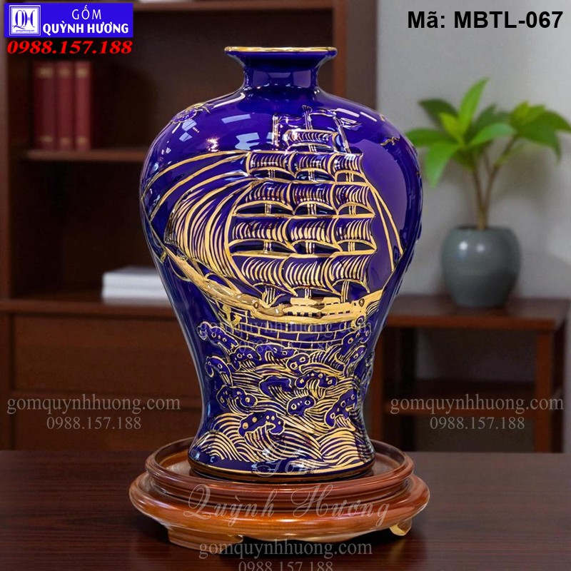 Mai bình vẽ vàng 24K cảnh Thuận Buồm Xuôi Gió cao cấp màu Xanh Dương mã MBTL-067 Mai bình vẽ vàng 24K cảnh Thuận Buồm Xuôi Gió cao cấp màu Xanh Dương mã MBTL-067