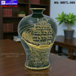 Mai bình vẽ vàng 24K cảnh Thuận Buồm Xuôi Gió cao cấp màu Xanh Lục mã MBTL-069