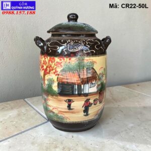 Chum 50 lít dáng ống menmauf vẽ cảnh Đồng Quê mã CR22-50L