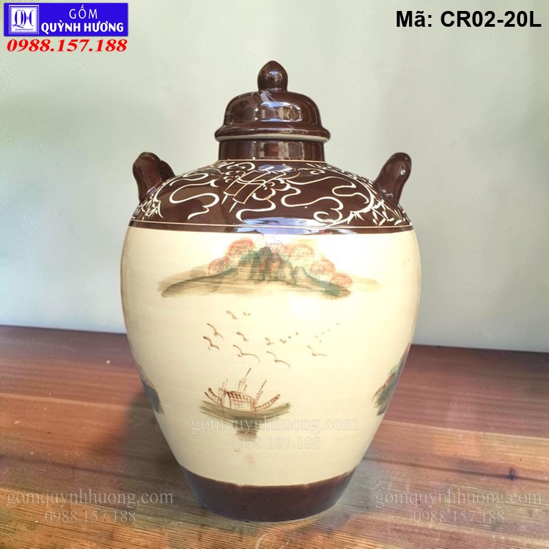 Chum Đựng Rượu 20L Cảnh Làng Quê Việt Nam - Mặt sau