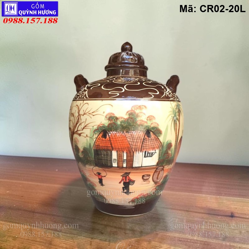 Chum Đựng Rượu 20L Cảnh Làng Quê Việt Nam