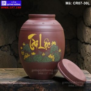 Chum gốm 20l mẫu tài lộc hoa sen mã CR07-30L