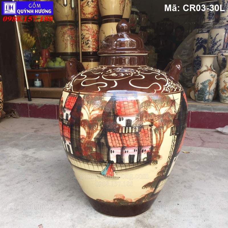 Chum gốm sứ 30 lít cảnh Phố Cổ mã CR03-30L