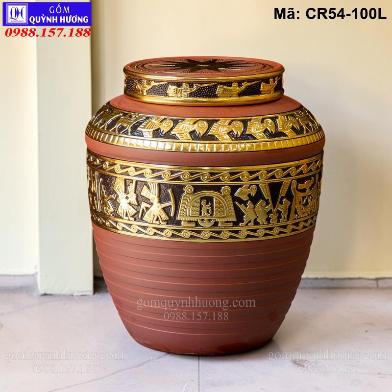 Chum ngâm rượu 100 lít Đông Sơn Âu Lạc dát vàng mã CR54-100L