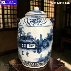Chum ngâm rượu 50l men lam vẽ cảnh Đồng Quê mã CR12-50L
