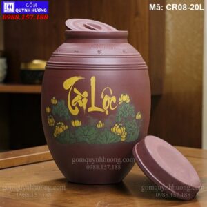 Chum rượu 20 lít chữ tài lộc, mẫu 2 nắp mã CR08-20L
