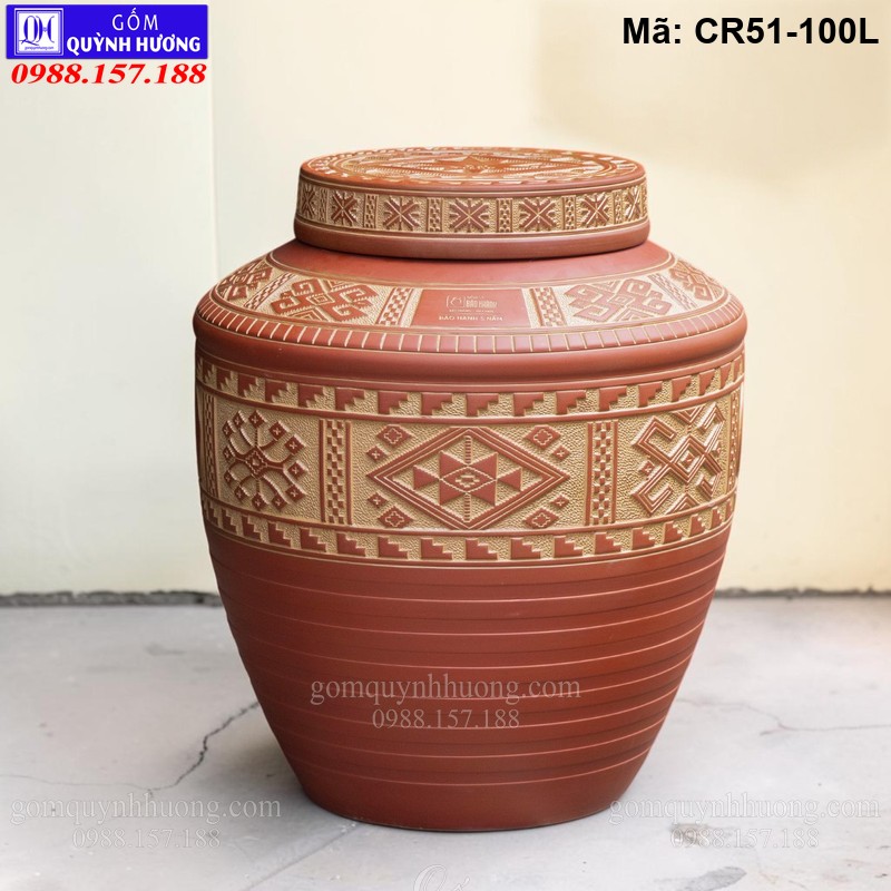 Chum sành 100 lít cao cấp hoa văn thổ cẩm mã CR51-100L