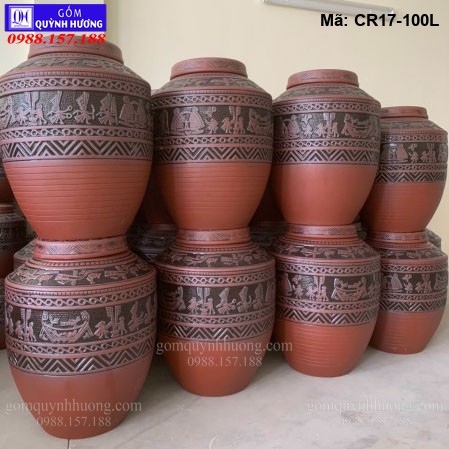 Chum sành 100 lít hoa văn Trống đồng mã CR17-100L