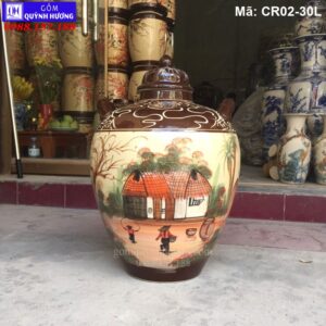 Chum sành 30 lít vẽ cảnh đồng quê mã CR02-30L