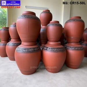 Chum sành 50 lít màu nâu đỏ đai Rồng mã CR15-50L