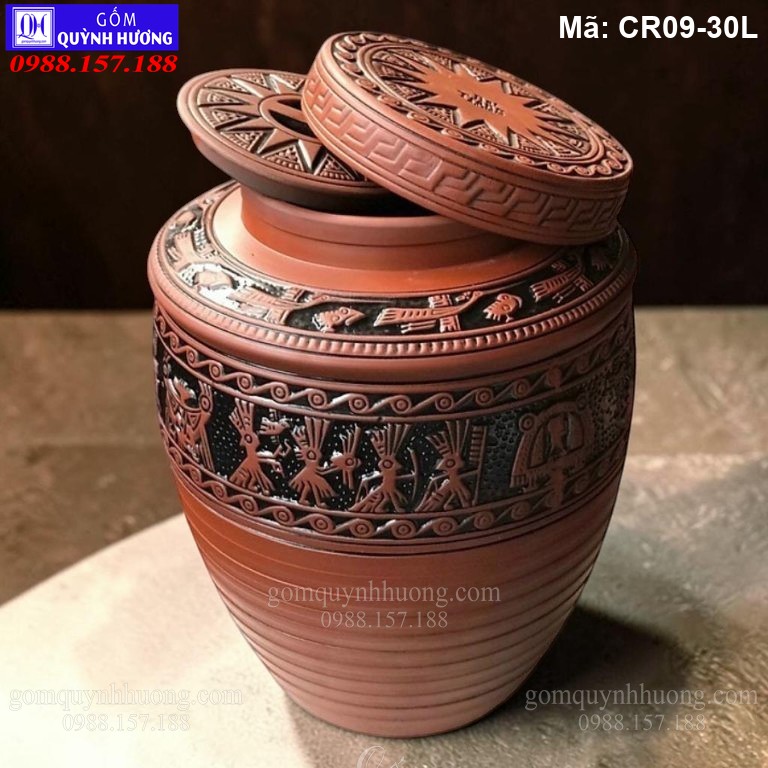Chum trống đồng 30L nắp kép ngâm rượu mã CR09-30L